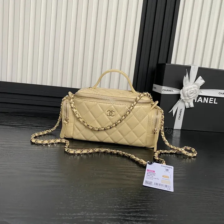 View 1 of Gold Quilted Chanel-Style Mini Bag â€” Crossbody Luxury Carry