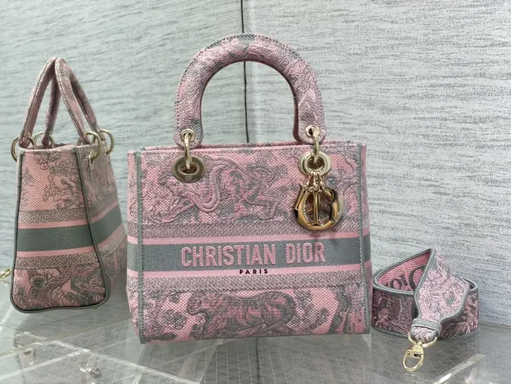 View 1 of Pink Jacquard Dior Tote â€” Bold Texture Everyday Glamour Tote