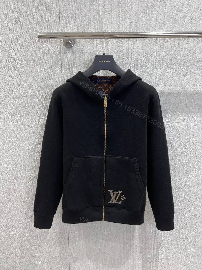 View 1 of Black Zip Hoodie with Luxury LV Detailing