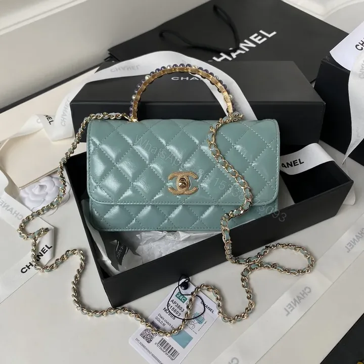 View 1 of Teal Quilted Chain-Front Flap Bag: Luxury Craftsmanship