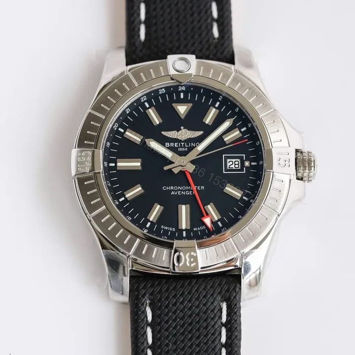 View 1 of Breitling Avenger Automatic GMT 45 Watch – Black Dial, Stainless Steel Case, Black Strap