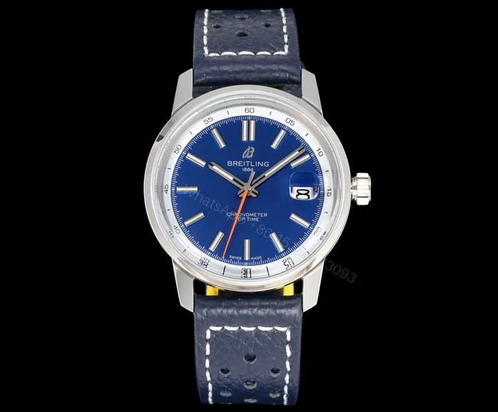 View 1 of Breitling Top Time B31 Blue Replica Leather Strap 38MM Premium BRE-TOP-B31-38-GRN-LTH