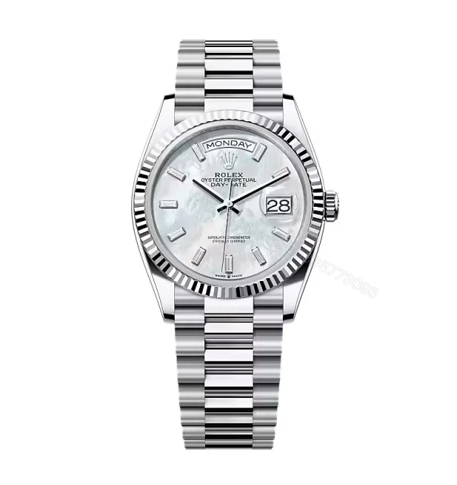 View 1 of Superclone Rolex Day-Date White Mother-of-Pearl Diamond Dial 128236-0021 36 mm