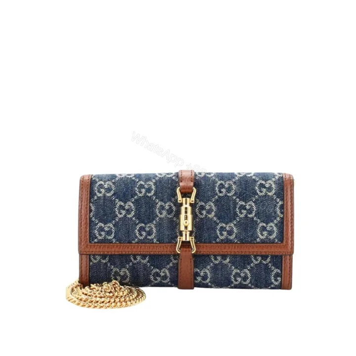 View 1 of Gucci Jackie 1961 Continental Chain Wallet GG Denim Blue 19Cm
