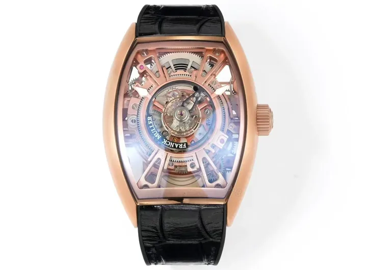View 1 of Franck Muller Grand Central Tourbillon Replica 42MM Premium Rose Gold Skeleton Leather Strap Edition FM-GCT-RG-SKEL-LTH-42
