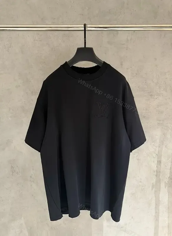 View 1 of Oversized Cotton Tee with Subtle Embroidery, Minimalist Luxe + Black