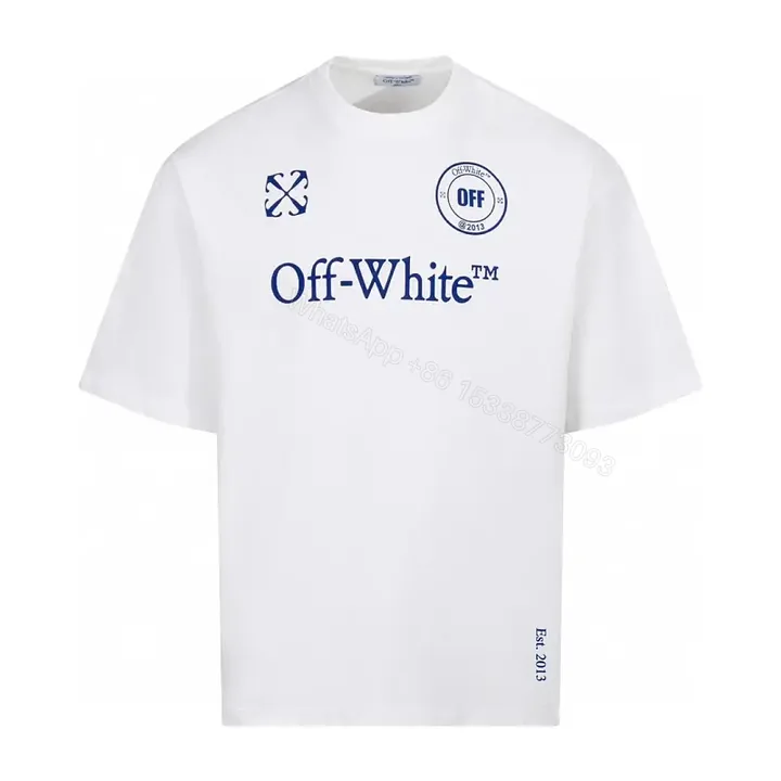 View 1 of White Cotton Casual Graphic Tee Large Centered “Off-White” Logo T-Shirt