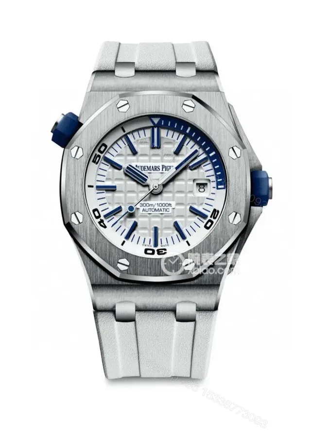View 1 of BBR Factory Audemars Piguet Royal Oak Offshore Silver Dial Blue Accents Automatic Men’s Watch 42mm Stainless Steel Case with Rubber Strap