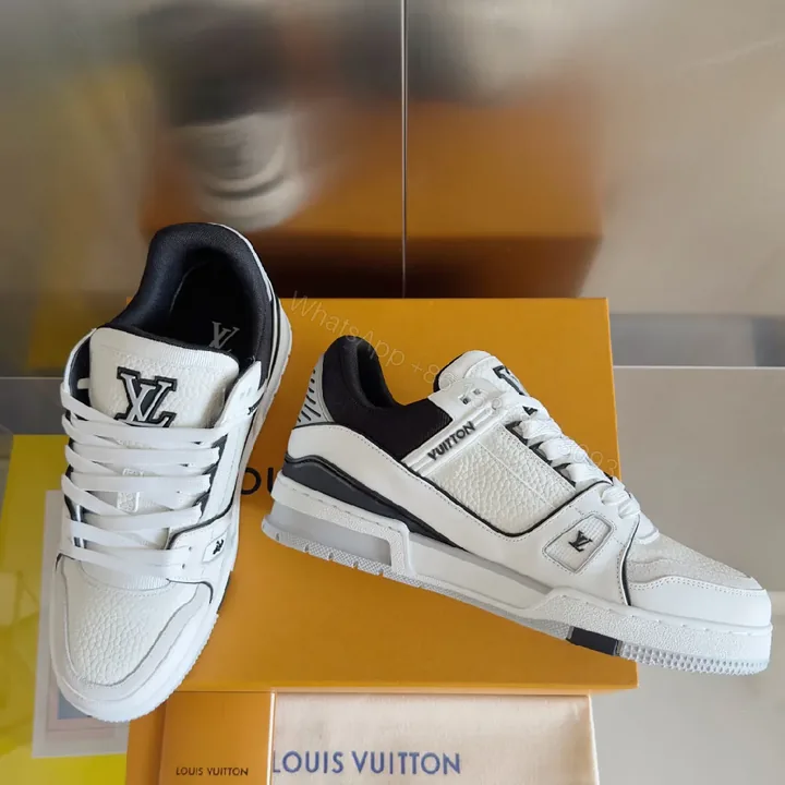View 1 of Bold White & Black Luxe Detail Sneakers, All-Day Comfort