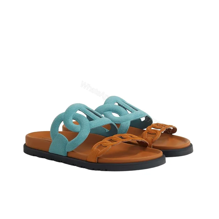 View 1 of HERMES EXTRA SANDAL MINERAL BLUE AND NATURAL H222301Z 6H345