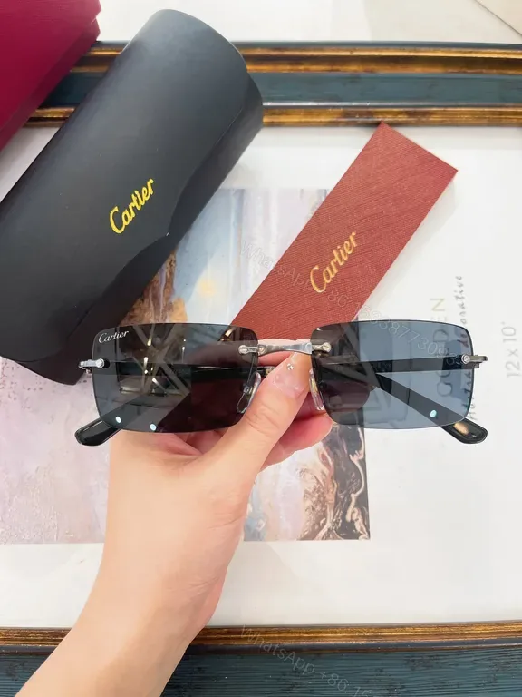 View 1 of Polarized Rimless Sunglasses â€” Luxury Cartier-Inspired, Adjustable Fit