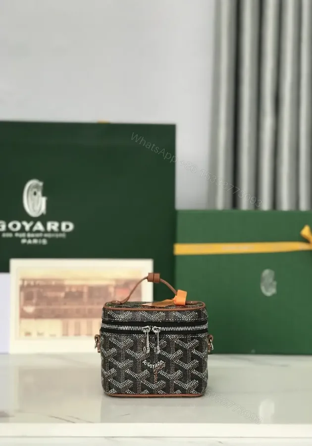 View 1 of Compact Luxury Patterned Mini Bag: Textured Canvas, Goyard Motif