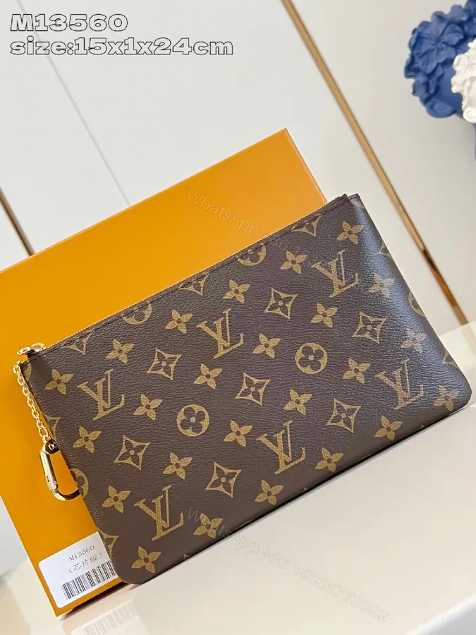 View 1 of Chocolate + Coated Canvas + Clutch / Chain + Monogram Accent + Clutch