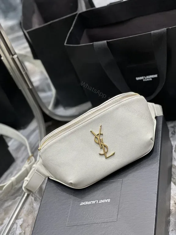 View 1 of Beige Calfskin Belt Bag: Saint Laurent-Inspired Crossbody