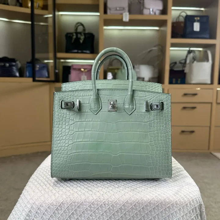 View 1 of Hermes Birkin 20cm Mint Green Crocodile Leather Silver Hardware