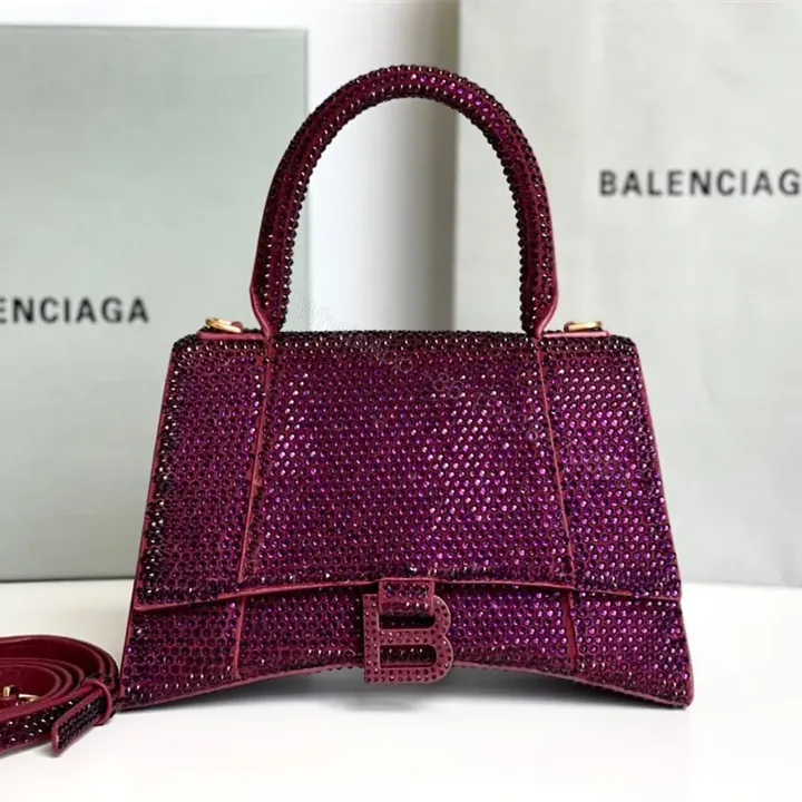 View 1 of 高仿Balenciaga*Hourglass系列沙漏包滿鑽紫色S
