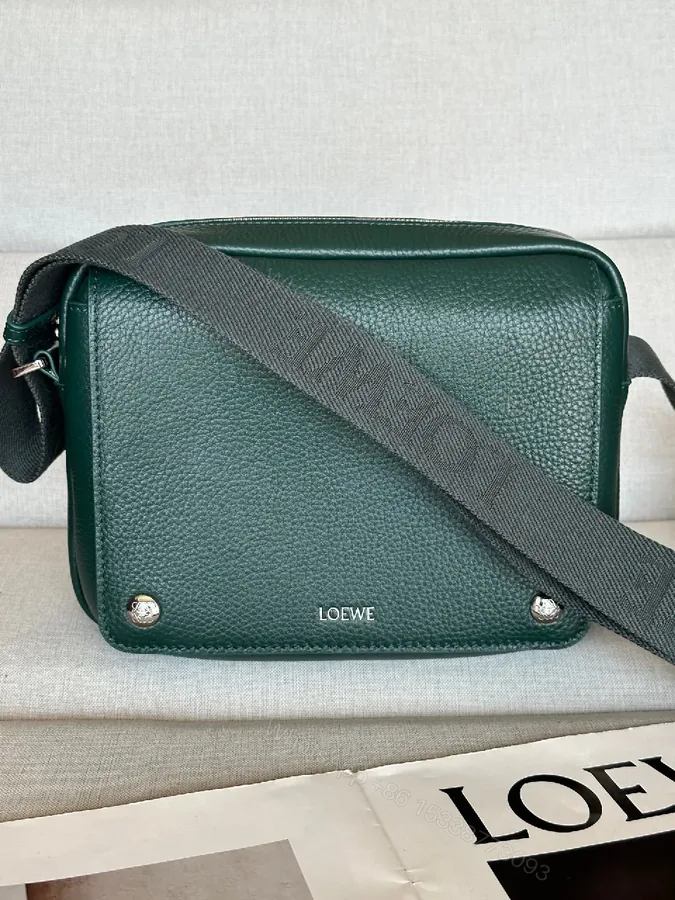 View 1 of Green Pebbled Leather Messenger: Structured, Compact, Crossbody Style