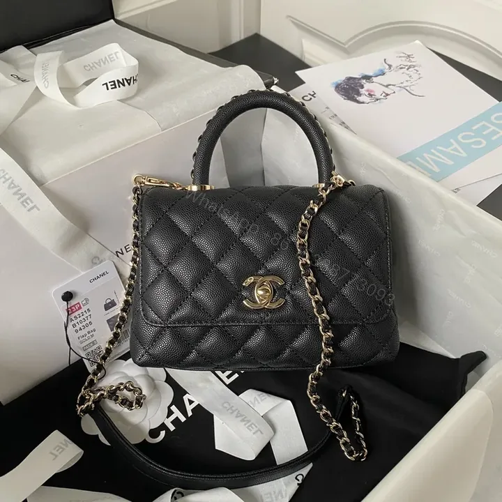 View 1 of Black Quilted Calfskin Handbag â€” Chanel-Inspired, Gold Hardware, Everyday Luxury