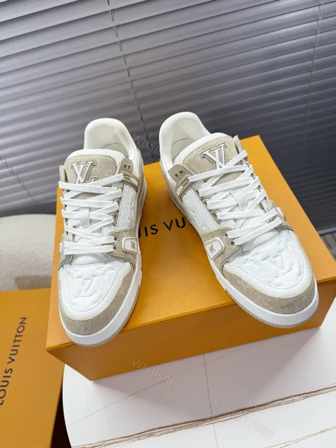 View 1 of White Quilted Leather High-Tops with Beige Suede Overlays