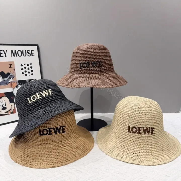 View 1 of Natural Straw Bucket Hat with LOEWE Embroidery