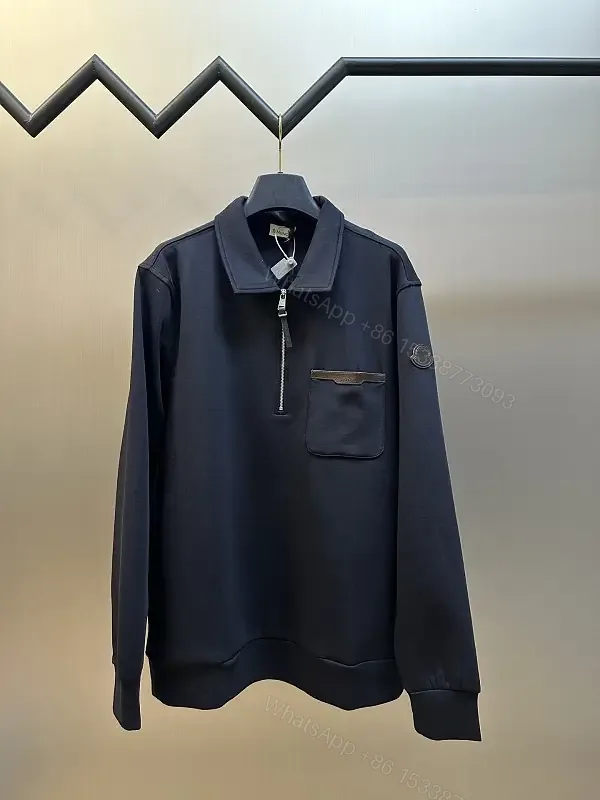 View 1 of navy cotton blend half-zip pullover with chest pocket for everyday luxury