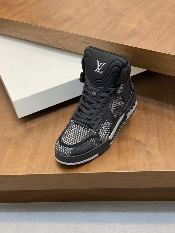 View 1 of Black Leather Mesh High-Top Sneakers | LV-Inspired, All-Day Comfort