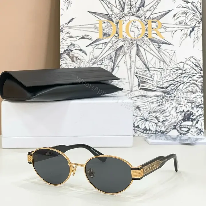 View 1 of Gold Metal Frame Round/Oval Dior Branding Sunglasses