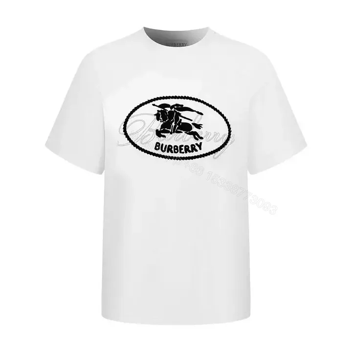 View 1 of White Cotton Crew Neck T-Shirt with Burberry Logo Graphic