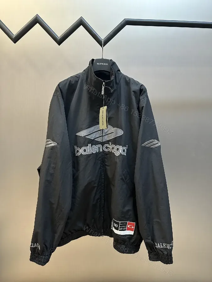View 1 of Black Nylon Windbreaker Modern Logo-Driven Streetwear Jacket