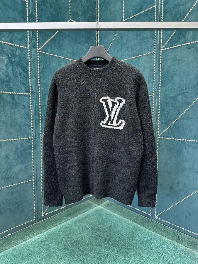 View 1 of Charcoal Knit Crewneck — Luxe Texture, Subtle Crest, Premium Comfort
