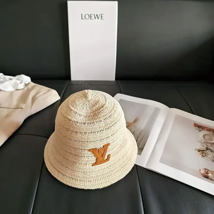 View 1 of Natural Beige Straw Boater Hat with LV Logo Patch