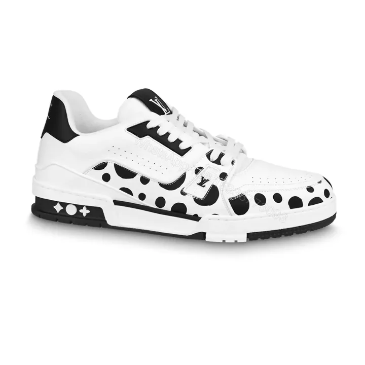 View 1 of LOUIS VUITTON X YAYOI KUSAMA TRAINER CALF LEATHER SNEAKER IN BLACK AND WHITE – LSVT372