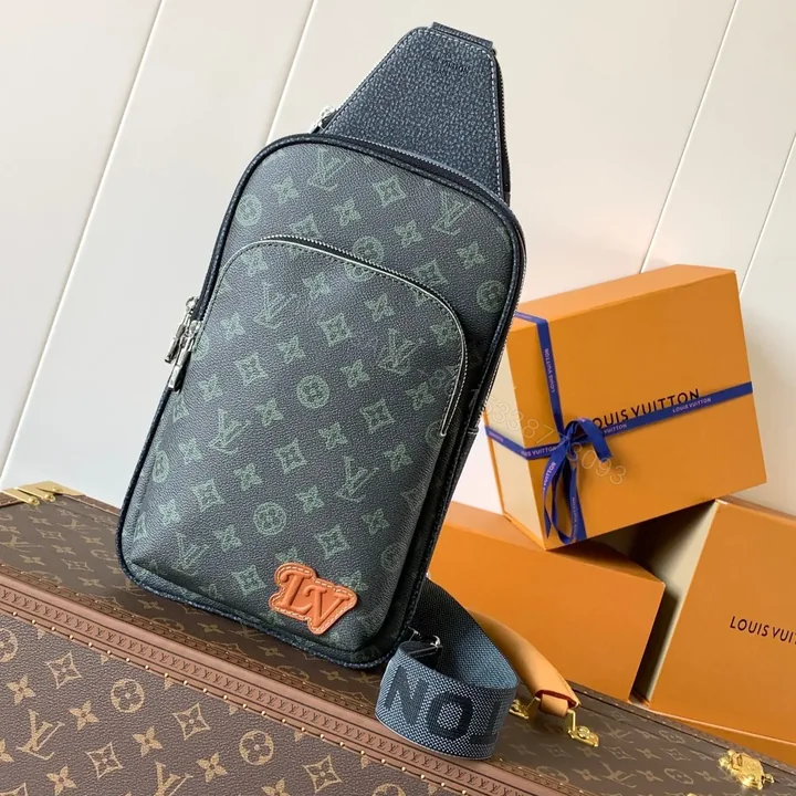 View 1 of LV AVENUE SLINGBAG 31 IN BLACK MONOGRAM CANVAS WITH BROWN LOGO