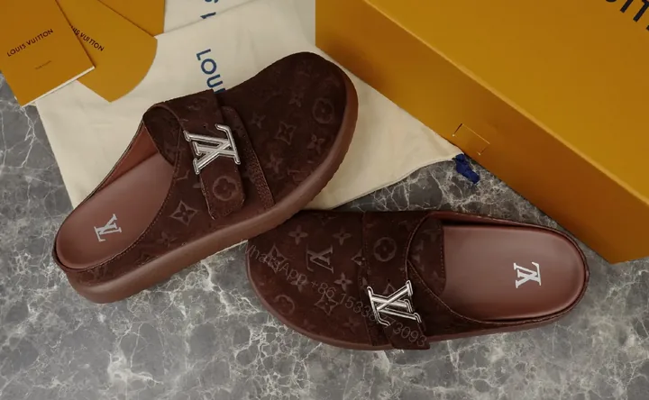 View 1 of Brown Monogram Slide-On Mules with Silvertone Hardware