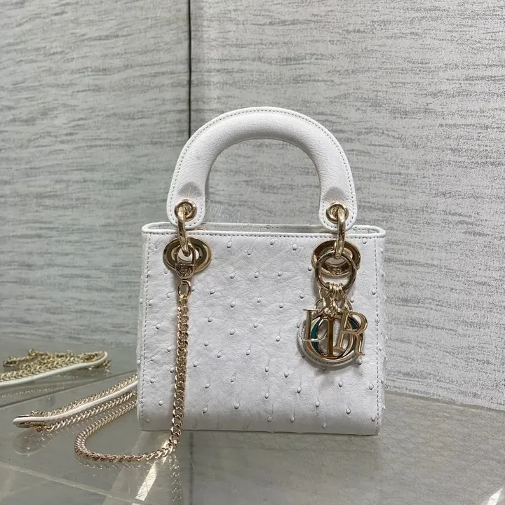 View 1 of Christian Dior Mini Lady Dior bag in white ostrich leather