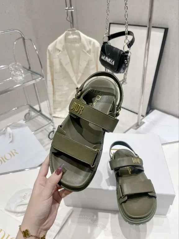 View 1 of Olive Strappy Sandals with Gold-Dior Hardware â€“ Luxe Comfort