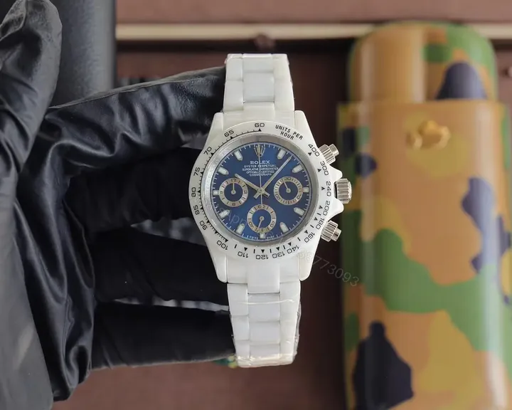 View 1 of Premium blue ceramic daytona replica 40MM White Ceramic Edition RG-DAYTONA-WHITE-CERAMIC-BLUE