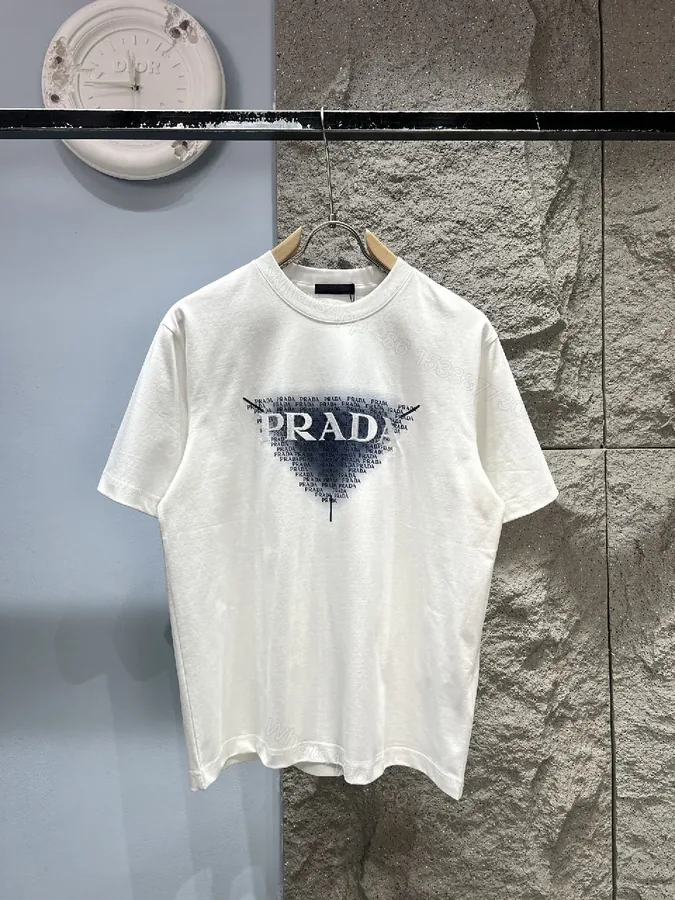 View 1 of White Cotton Tee: Prada-Inspired Emblem, Clean Luxe