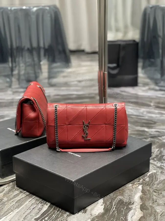 View 1 of Red Leather Quilted Shoulder Bag with Gold Hardware, Structured Chic, Everyday Luxury