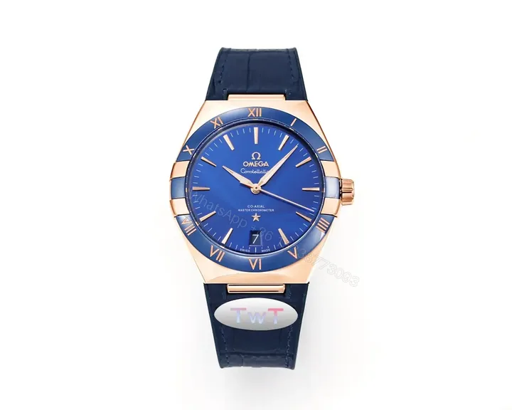 View 1 of Omega Constellation Meteorite Series 5th Generation Watch 41mm Blue Dial Rose Gold Case Leather Strap