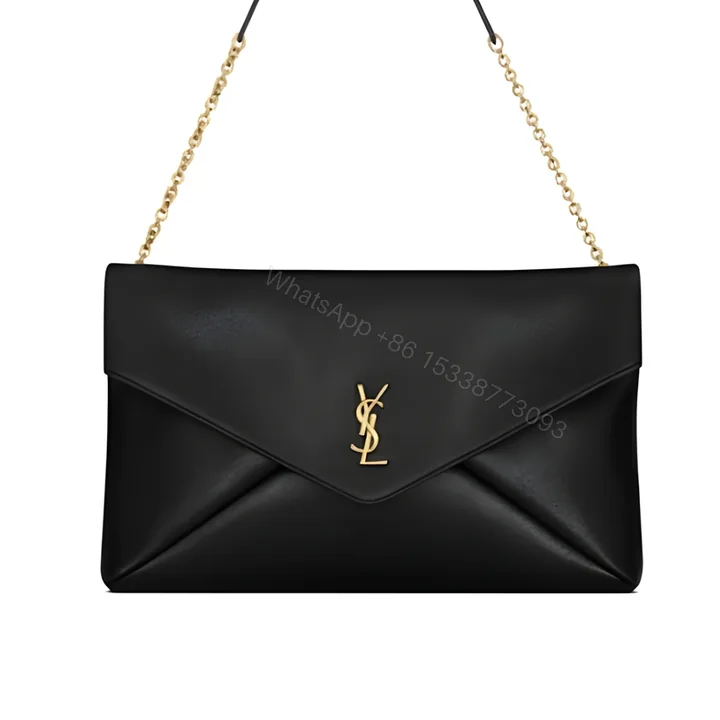View 1 of Saint Laurent Cassandre XXL Pouch On Chain In Shiny Black 35Cm