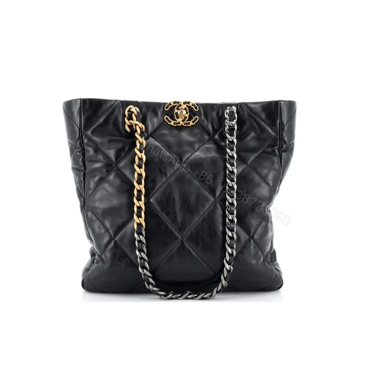 View 1 of Chanel 19 Shopping Bag Quilted Leather Medium In Black 30cm