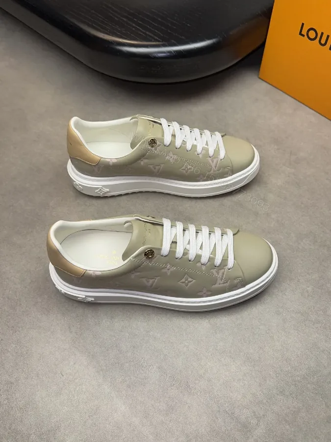 View 1 of Taupe Monogram-Accent Low-Top Sneakers with Subtle Shine
