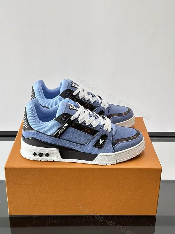 View 1 of Blue Denim Nike-Style Sneakers Luxe-Detail Terrace Shoe