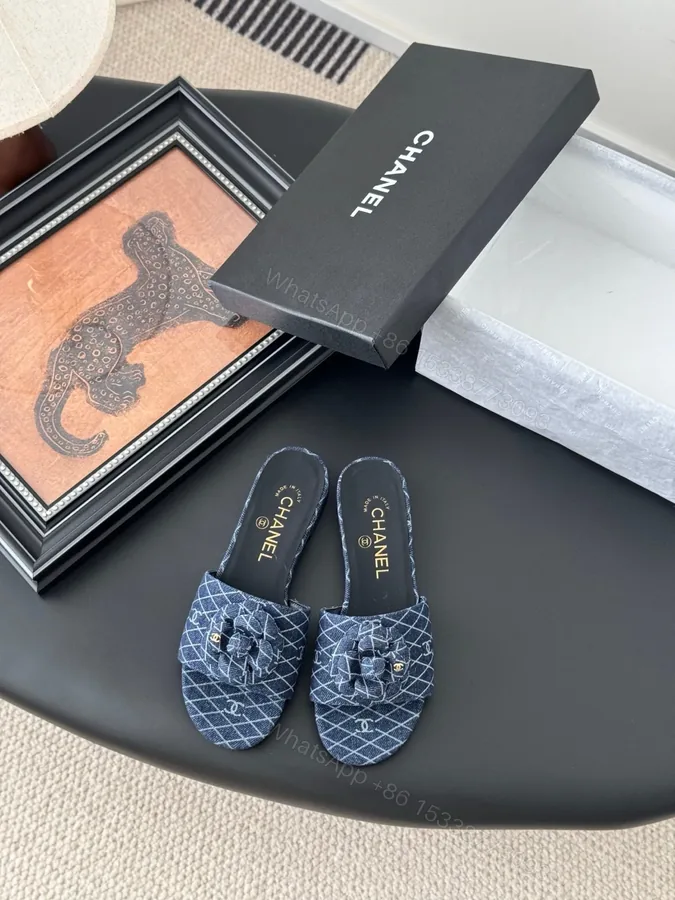 View 1 of Chanel Women Blue Denim Mules Flats