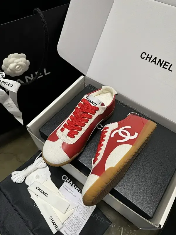 View 1 of Bold Red & White Chanel-Inspired Sneaker Couture (Luxury Low-Top)