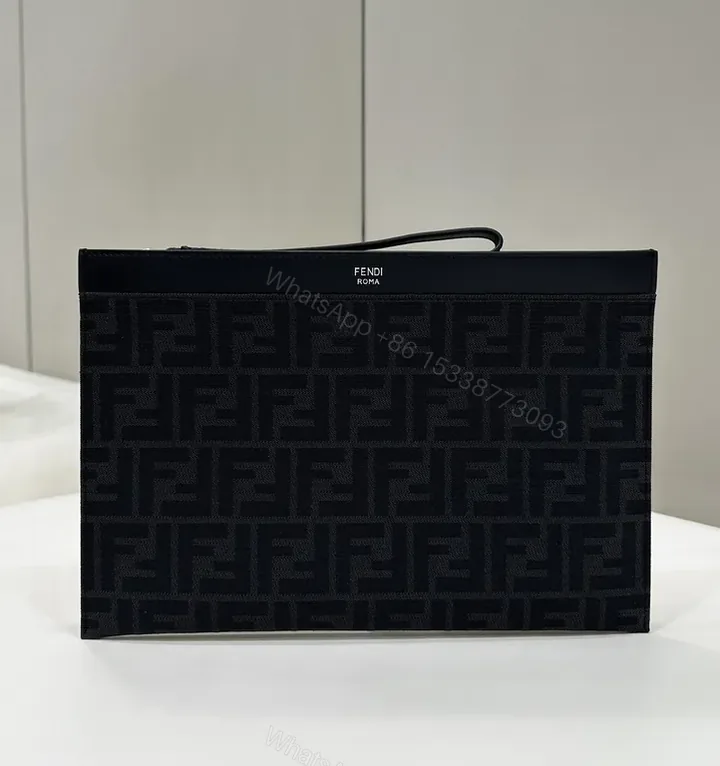 View 1 of Monochrome Fendi-Texture Clutch: Sleek, All-Day Style