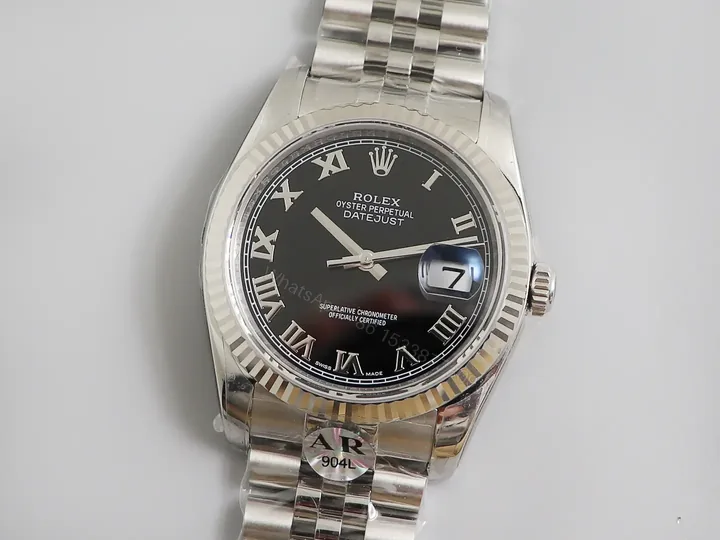 View 1 of Rolex Datejust 36 Stainless Steel Fluted Jubilee Black Roman 116234-0086