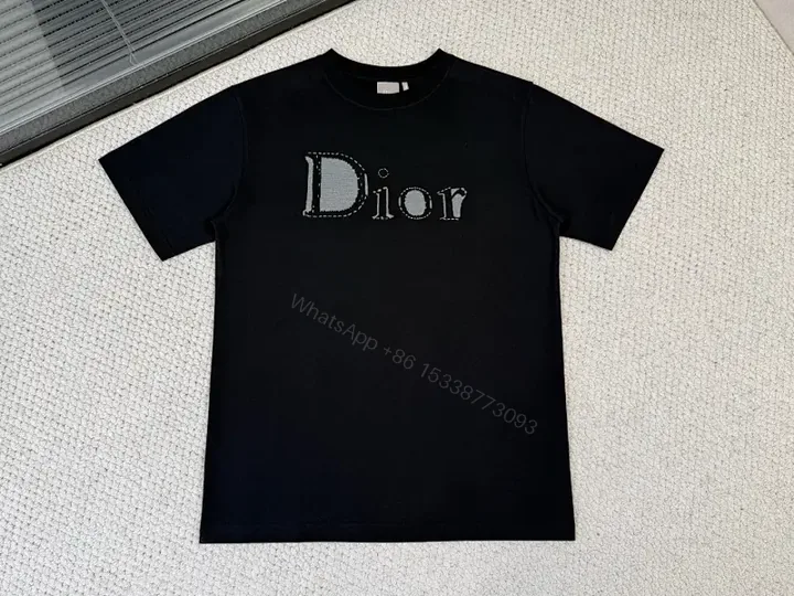 View 1 of Black Cotton Dior-Inspired Logo Tee, Minimalist Luxe, Crewneck Top