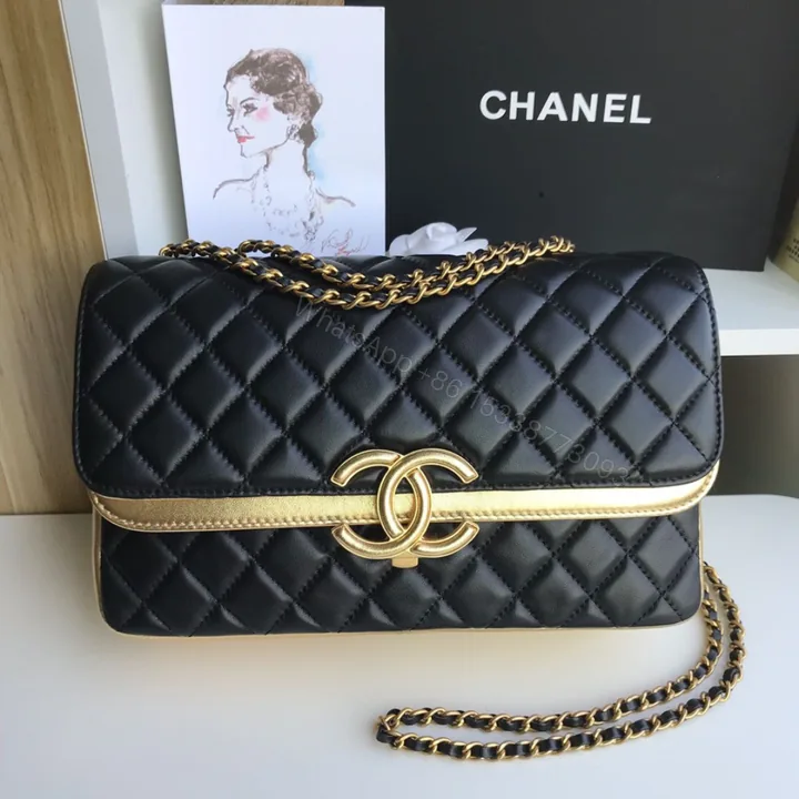View 1 of Chanel Woman’s Like Auth Handbags Black Mix Yellow Leather 25cm